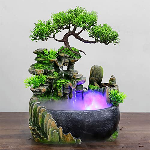 SuBKUDY - Fuente de agua para interiores (110 V, resina, para oficina, sala de estar, poliresina, cascada con rocalla decorativa