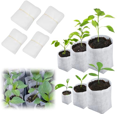 HONMOK 600pcs Pflanzbeutel aus Vliesstoff, Pflanzsack Baumschulbeutel, Biologisch Abbaubar Sämlingsbeutel in 6 verschiedene Größen, Pflanztaschen Pflanzenanbau Beutel für Tomaten Blumen Pflanze Gemüse