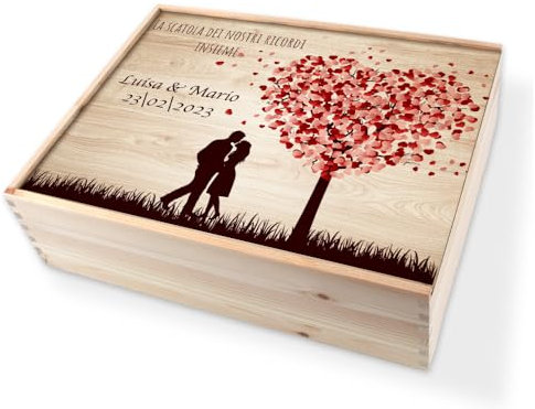 Scatola in legno personalizzata, Scatola dei ricordi nozze Portabuste 36 x 27 - scatola portaoggetti con foto Memory box idea regalo San Valentino (Personalizzata San Valentino)