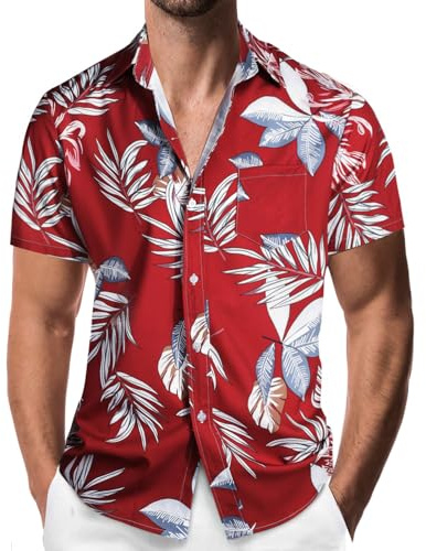 Danfiki Camicia Hawaiana Uomo a Maniche Corte Collo Button-Down Stampa Fiori