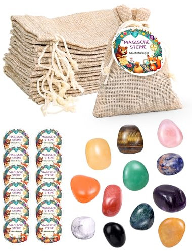 A aBlumen Set di 12 pietre portafortuna per bambini, portafortuna per bambini, pensierini di compleanno per bambini, pietre magiche per feste di compleanno per bambini, feste di inizio della scuola,