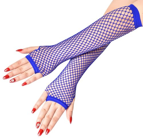 Elegance-go Paire de Gants résille longs,Gants Résilles Mitaines Longue Extensible Gant filet long （bleu saphir）