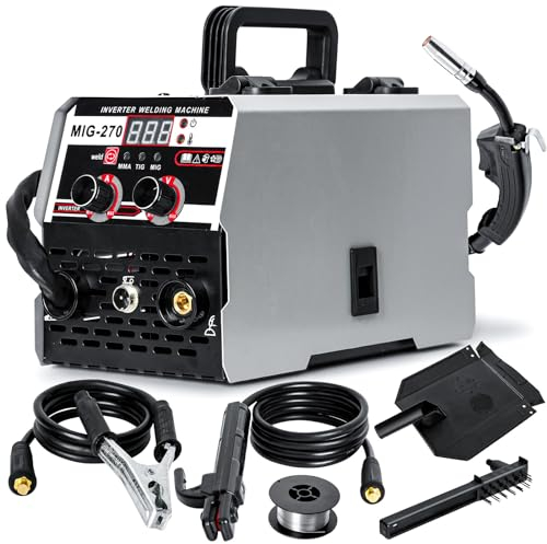 Kripyery Soldadora MIG portátil 3 en 1 multiproceso sin gas 250 A 220 V digital MIG núcleo de flujo de alambre sólido MIG-ARC Lift TIG pistola de bobina inverter con A