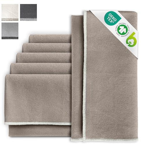 Miqio® Servilletas de algodón con diseño y costura decorativa elegante, servilletas de tela hechas de 100% algodón orgánico, juego de 6 servilletas de tela 45 x 45 cm, certificadas GOTS, BCI y Ökotex