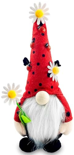 Ourdort Marienkäfer Wichtel, Frühling Deko, Niedliche Wichtel, Handgefertigte Gefüllte Gesichtslose Puppe, Zwerg Dekorationen, Frühlingsdeko, für Haus, Küche, Zimmer, Ornamente, rot, schwarz