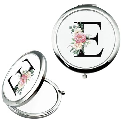 JEKUGOT Personalisierter Schminkspiegel Kleiner Spiegel Taschenspiegel Brautgeschenke Verlobungsgeschenke Personalisiertes Geschenk Spiegel A-Z Geschenke für Frauen Geburtstagsgeschenke(E)