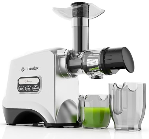 Eurolux Slow Masticating Juicer – Cold Press Machine for High-Yield Juice Extraction – Quiet & Powerful Juicer for Fruits and Vegetables – Easy to Clean, BPA-Free & Nutrient-Rich – Compact Design