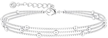 FIOROYAL Sterling Silver Bracelet for Women- Silver Chain Link Ladies Bracelets Adjustable-3 Layered Beaded Bracelet Stack Tarnish Free Jewellery Gifts for Women Girls S3