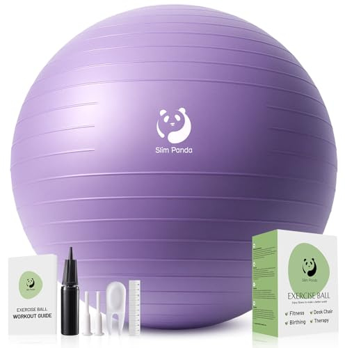 Slim Panda Palla Pilates, 55-85cm Anti Scoppio Antiscivolo Palla Ginnastica con Cannuccia Gonfiabile, Soft PVC Palla da Yoga per la Terapia Degli Anziani, Casa, Fitness, Allenamento Equilibrio