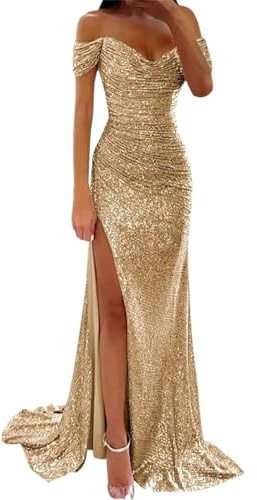 robe de bal pour femme - Robe de soirée à paillettes - Maxi à manches courtes - Couleur pure - Pour printemps, automne, hiver - Bandages d'été