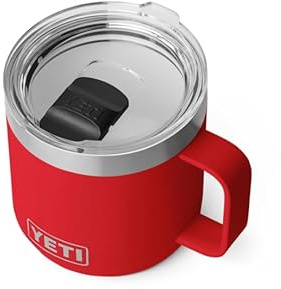 YETI Rambler 14 oz (414 ml) Stackable Mug with Durasip Ceramic Lining, Stainless Steel Vacuum Insulated Coffee Cup with Removable Magslider Lid, Rescue Red