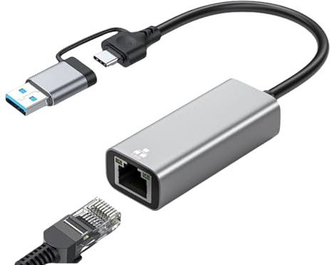 Arecobticy Dos adaptadores USB C y A a RJ45 Gigabit Ethernet de 1/2,5 Gbps, aluminio de velocidad rápida para portátiles, tabletas, PC, enchufes y adaptador Ethernet Play