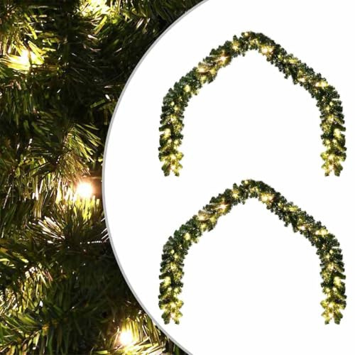 vidaXL Julgirlander med 600 LED-lampor 2 pcs Grön PVC, Snygg julgirland, lätt dekoration för vardagsrummet, dörren, säsongsprydnad, återanvändbar grönska