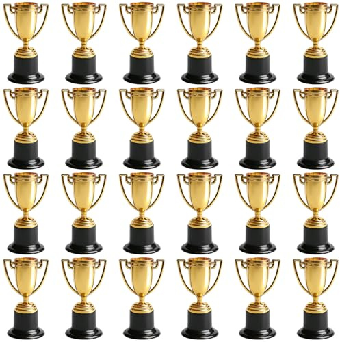 Aicharynic 24 stycken pokala troféer, minitroféer för barn, pokal barnfödelsedag, mini guldtrofé, minipokal för klassrum, skola, belöningar, rekvisita