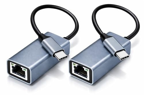 Brush & Style Lot de 2 adaptateurs USB C vers Ethernet, USB Type C vers RJ45 Adaptateur Gigabit LAN 1000 Mbps