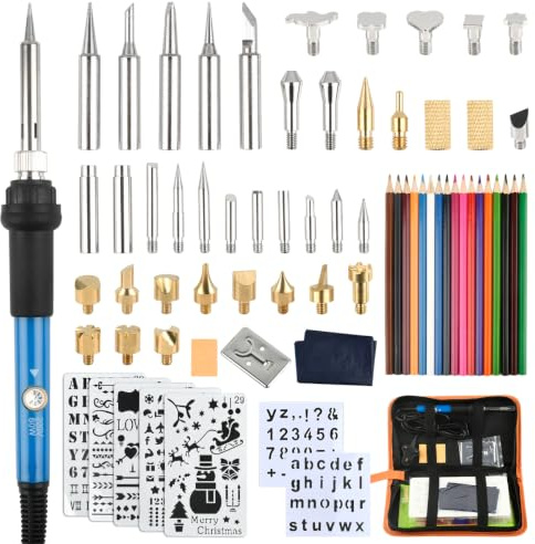 CENBEN 70Pcs Pyrography Kit,60W Digital Wood Burning Pen Soldering Iron Set