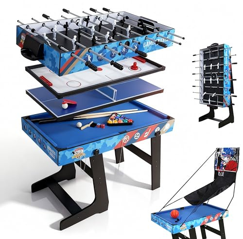 homelikesport 5 en 1 Table multijeux Baby-Foot|Air Hockey|Ping-Pong|Billard/Basketball. pour Adultes Enfants, Idéale Cadeau Génial.