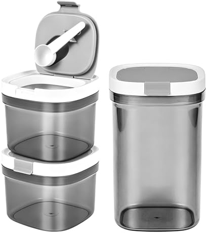 TECKZOON Juego de 3 cajas herméticas de almacenamiento de alimentos con tapa (800 ml + 800 ml + 1800 ml) con cuchara magnética, recipiente de almacenamiento para cereales, legumbres y polvo de bebé