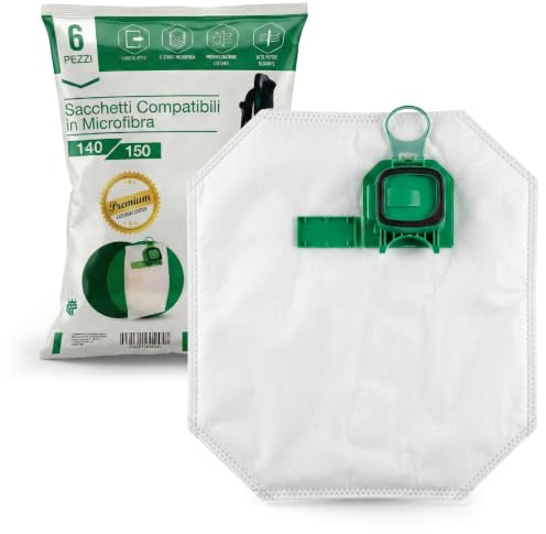 PIESSEONLINE 6 Sacchetti in Microfibra Adattabile per Aspirapolvere Folletto modello VK140-150