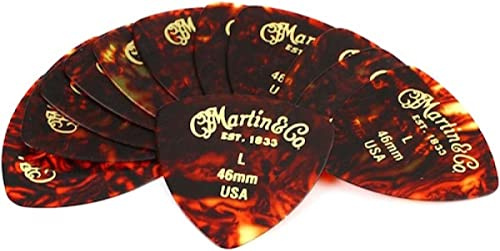 MARTIN Set de 12 médiators pour guitare, 0.46mm Light, forme triangulaire, Tortoise (A0052)