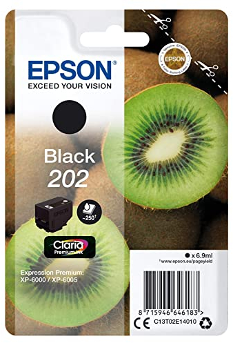 Epson Kiwi Singlepack Black 202 Claria Premium Ink Tintenpatrone für Drucker (Original, Tinte auf Pigmentbasis, Schwarz, 1 Stück(e), Tintenstrahldrucker