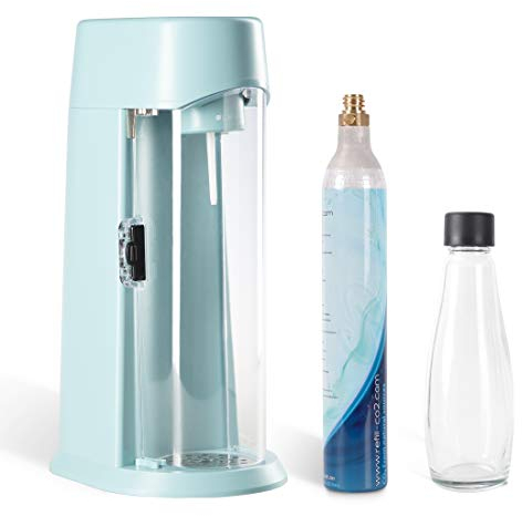 Levivo Gasificadora Water incluye botella de vidrio y cilindro de CO2, apta para todos los cilindros de CO2 de 0.6 L y 1.2 L, se acabó cargar botellas, Turquesa