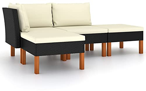 Tidyard 4-TLG. Trädgårdssloungeset med krämvita kuddar, trädgårdssoffa, loungesoffa, balkongsoffa, terrasssoffa, hörnsoffa, mellansoffa, trädgårdslounge, hög ryggstöd, trädgårdsmöbler, poly rotting