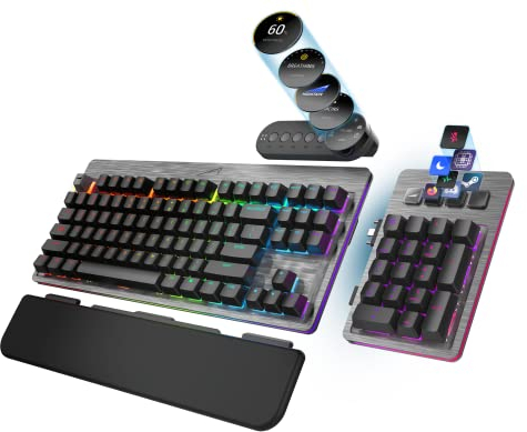 Mountain Everest Max (ISO-Layout) - anpassbare High-End mechanische Gaming-Tastatur mit Media-Dock, Display Keys, RGB-Beleuchtung hot-swapable Cherry MX Switches und modularem Numpad.