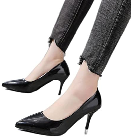 Zapatos de tacón fino para mujer, zapatos clásicos para boda, oficiales, para ocio, fiesta, supernegro, 42 (26 cm)