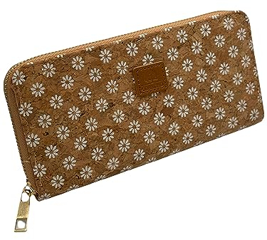 MIGURA Cartera Mujer Hecho Corcho Ecológico Sostenible Monedero Seguro para Viaje Trabajo Comprometida Medio Ambiente Billetera Calidad Vintage Bolso Moda Verano con Tarjetero (Flores)