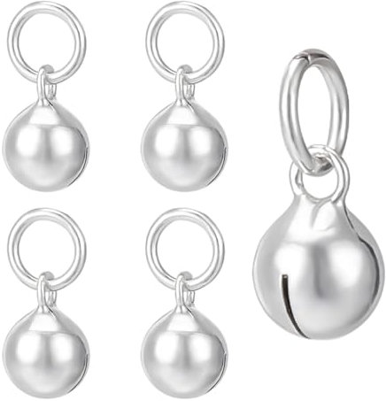 BENECREAT 5 Stück 925 Sterlingsilber Glockenanhänger, Mini-Glockenanhänger-Schmuckzubehör Mit Biegeringen, 1PCS Silber-Poliertuch Für Herstellung von Weihnachts-Glöckchen-Schmuck, 8.8x6mm