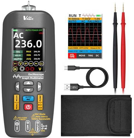 BSIDE O1 Multímetro Digital TRMS Osciloscopio Portátil y Detector de Voltaje 3 en 1 LCD a Color 10Mhz Memoria Voltímetro Amperímetro Capacimetro Recargable para PC Audio DIY Automoción Electrónica