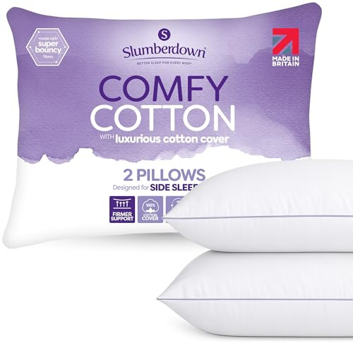 Slumberdown Cotton Bed Pillows 2 Pack - Hotel Quality, Supportive & Breathable Pillow for Back & Side Sleepers | Made in the UK, Hypoallergenic & Washable (48 x 74cm)