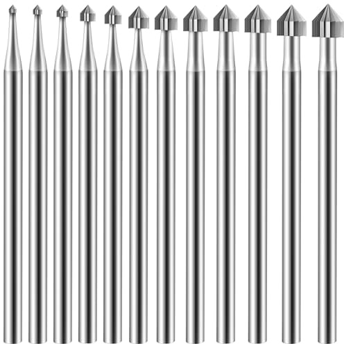Tandefio 12 Pcs Cone Shape Carving Burr Sets Stone Setting Tools Burrs Set for Jewelry Cylinder 3/32'' Setting Burs Making Tools Jewelry Making Stone Burs for Lapidary 008-040