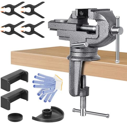 Abrazaderas de banco versátiles, prensas de mesa y banco de trabajo con ajuste rápido, base giratoria de 360° y mandíbulas endurecidas para carpintería, mini tornillo de banco portátil y abrazadera en