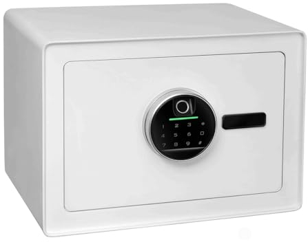 KARAT Tresor Möbeltresor Safe mit Fingerabdruck Sensor - 25 x 35 x 25 cm, Weiß - elektronisches Zahlenschloss, Kombinationsschloss - Wandtresor für Zuhause mit Verriegelungsbolzen (Murowa)