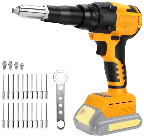 Pistola remachadora a batería compatible con Dewalt 20V batería, Tuerca de remache sin escobillas con luz LED, 20 remaches, 3 adaptadores y llave inglesa, Remachadora electrica portátil (sin batería)