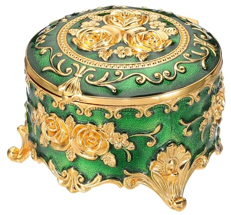 PATIKIL Vintage Metal Jewelry Box, Round Trinket Organizer Box Jewelry Storage Box for Ring Earrings Necklace, Dressing Table, Wedding Birthday Gift Home Decor, Women Girls, Green
