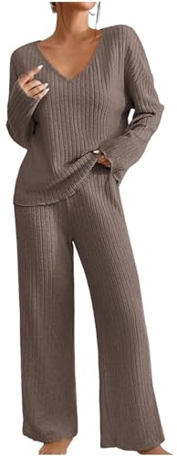 Loungewear Tracksuits Co Ord Airport Outfit Leisure Suits Two Piece Outfit Women Travel Sets for Women Clothes Knitted Long Sleeve Blouse and Pant Set