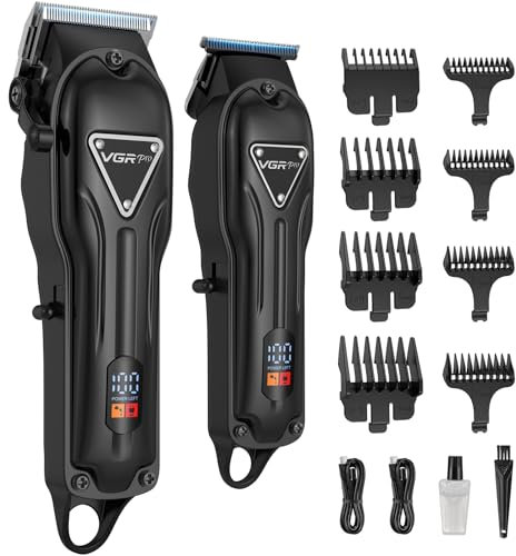 Cortapelos para hombres profesionales, juego de cortadora y recortadora inalámbrica, kit de corte de pelo con batería de larga duración, recortadora de pelo eléctrica para uso familiar (Black)