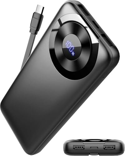 Power Bank Bateria Externa 10000mAh, 3A Carga Rapida Bateria Portatil USB-C in&out con 4 Salidas, Cargador Portatil con Cable Integrado para iPhone 11/15/12/13/14/16, xiaomi, Samsung, Tabletas y más