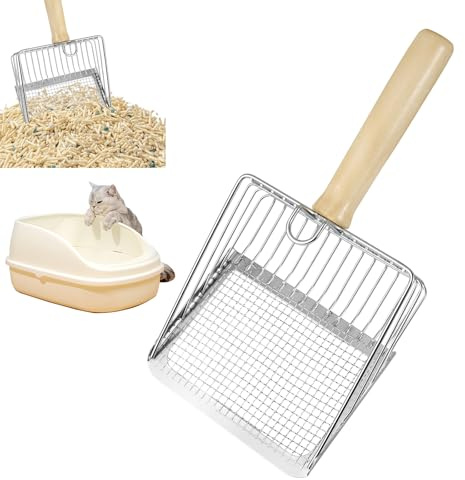 FHISKUNYU, Kattsandspade, kattsandspade, metallspade med långt handtag, djup och stor spade, lämplig för klumpiga sängkläder, avstånd mellan hål på 7 mm