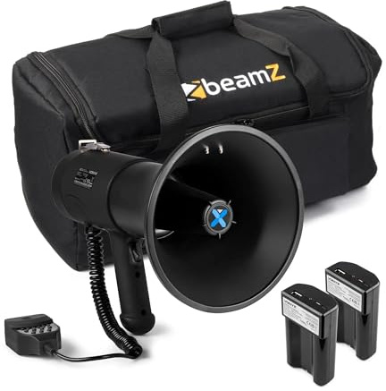 VONYX MEG075 Pack Mégaphone 75W - avec 2X Batteries Rechargeables MRB12 et Sac de Transport, Portée 1,3 km, Micro Main, Bluetooth, Lecteur MP3, Idéal pour Manifestations et Matchs Sportifs