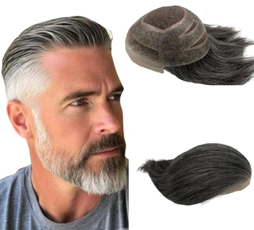 NLW Human Hair Men's Toupee PU with HD Soft fine Swiss lace Durable Real Hair System for Men 10x8 base size hair prosthesis mens patch units implant Straight hair pieces(#1B60)
