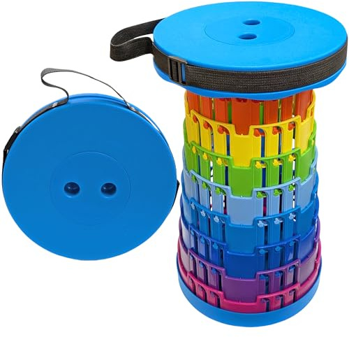 Telescopic Folding Stool – Portable Collapsible Camping Seat for Adults with Pride Rainbow Design – Lightweight Adjustable Height 45cm – Carry Handle – Max Load 180kg – for Hiking BBQ Fishing Outdoors