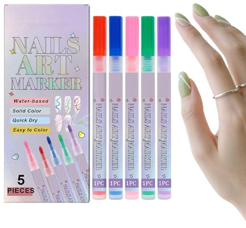 Bolígrafos de pintura de uñas - doodle impermeable, marcadores de secado rápido, arte de manicura | 5 colores Graffiti Decor bolígrafos para mujeres niñas profesionales principiantes de diseño de