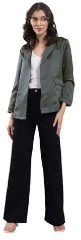 KOTTY Dam blazer Antarktis, enfärgad, andas, öppen framsida, blå, Glänsande grön, L