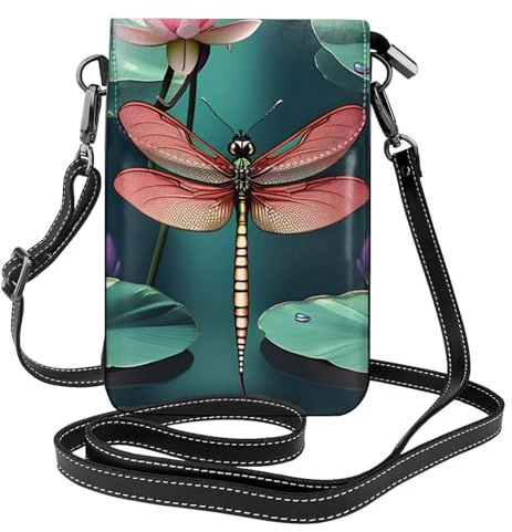 Ouyniei Trollslända med vattenlilja tryck liten mobiltelefon crossbody väskor telefon handväska byte plånbok flera fickor handväska