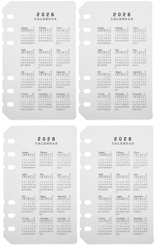 SAFIGLE Lot de 4 Intercalaires A6 en Plastique Dépoli Calendrier 2026 Onglets pour Classeur 6 Trous Recharges pour Agenda Inserts Transparents pour Organisation Bureau et Planification