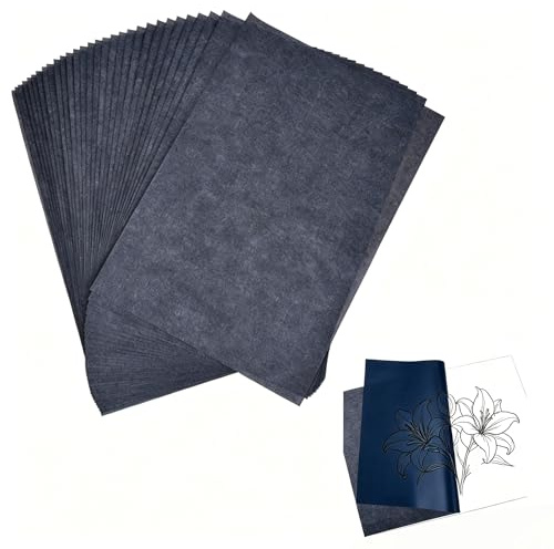 Papel Carbon para Calcar 50 hojas A4 | Papel Transferencia Azul 21x29,7 cm | Suave para Madera, Lienzo, Cerámica | DIY Manualidades